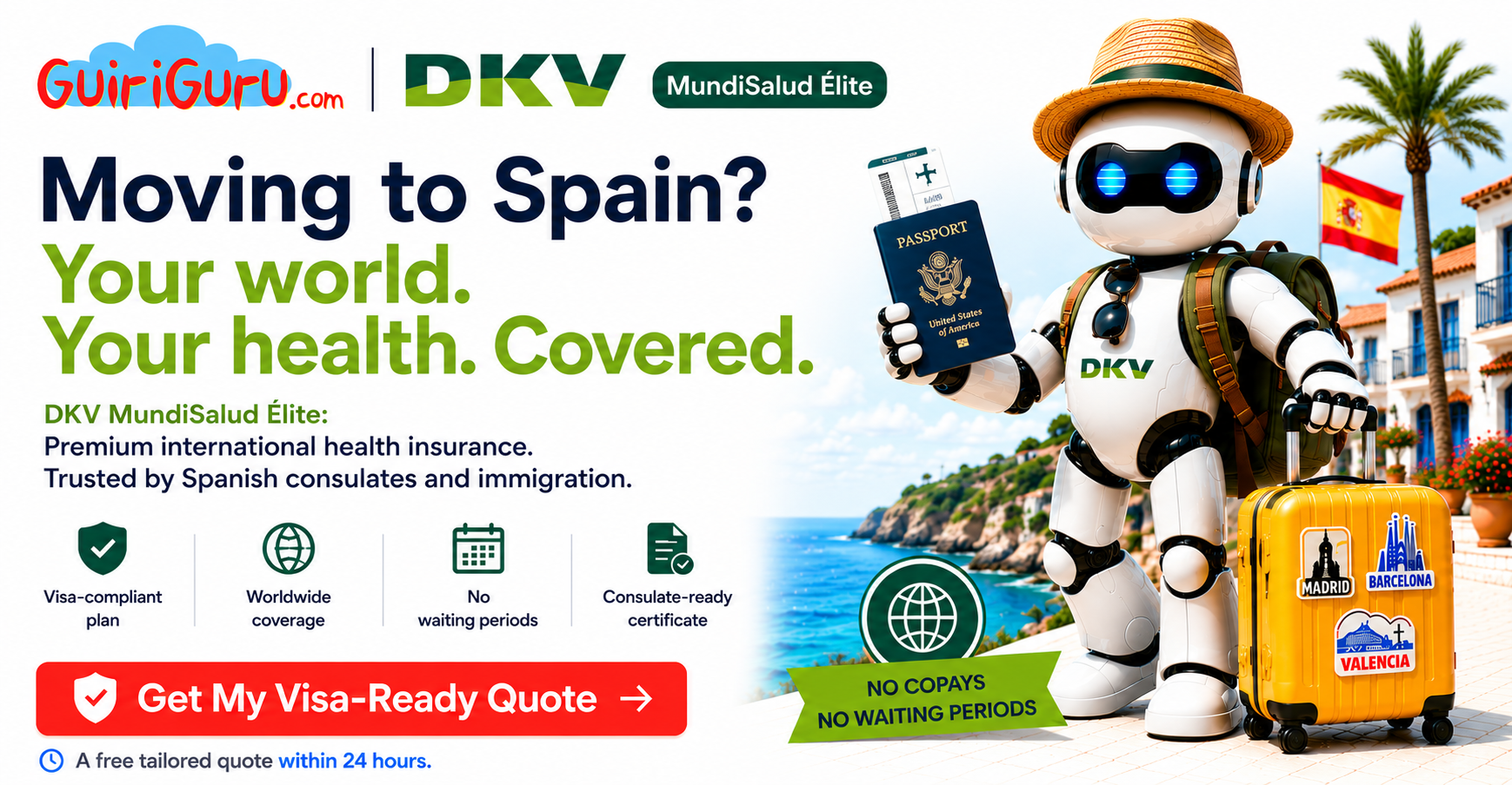 DKV MundiSalud Élite premium Spain visa health insurance. Get your visa-ready quote from GuiriGuru.