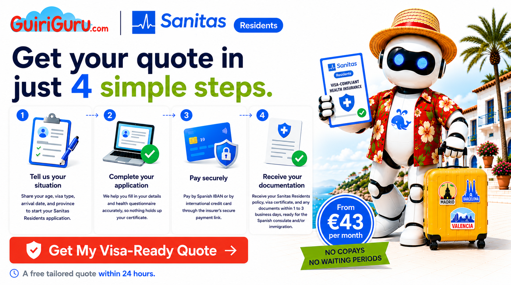 Sanitas Residents in 4 easy steps. Get your visa-ready quote from GuiriGuru.