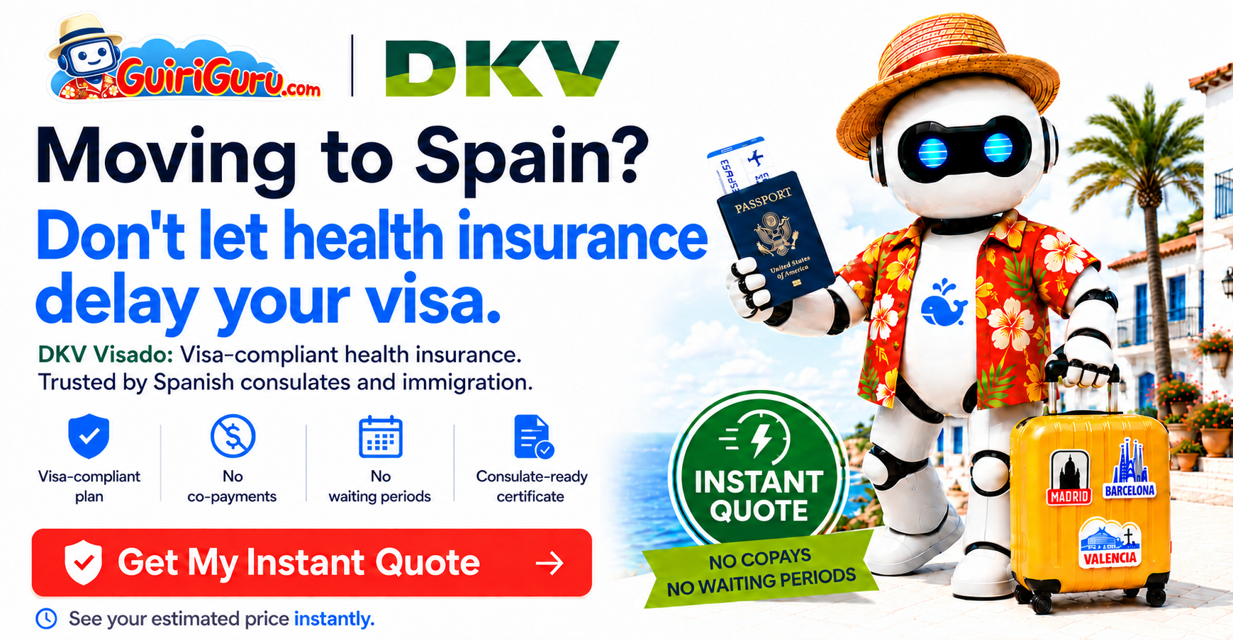 Moving to Spain? Your visa needs health insurance. Get your visa-ready quote from GuiriGuru.