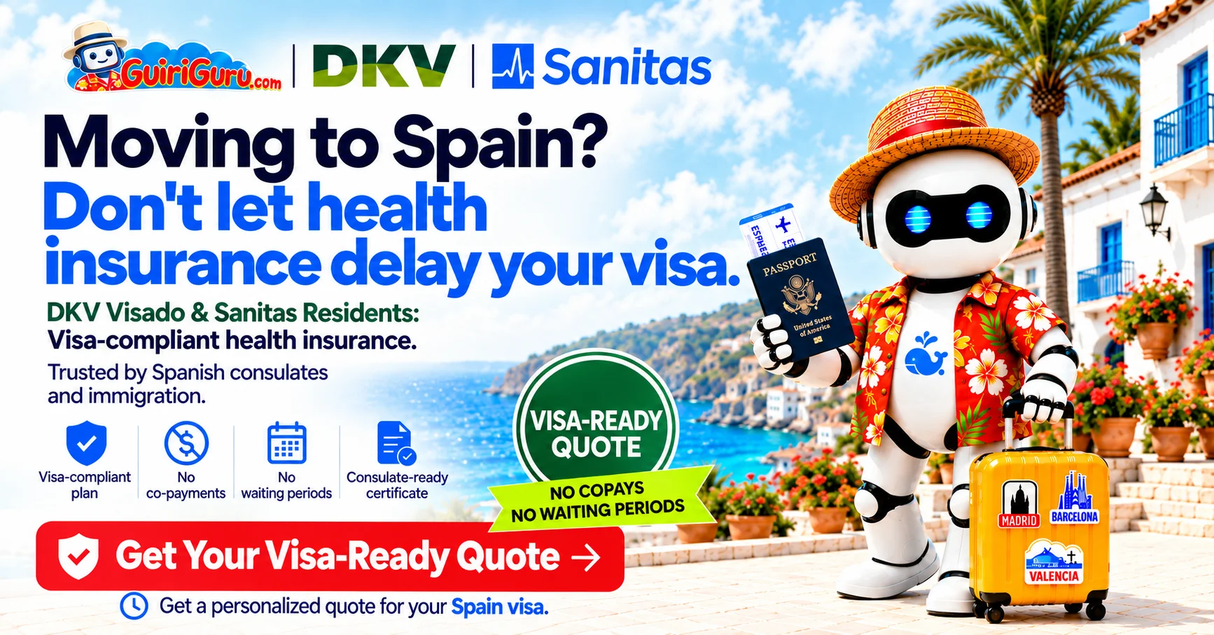 Moving to Spain? Your visa needs health insurance. Get your visa-ready quote from GuiriGuru.