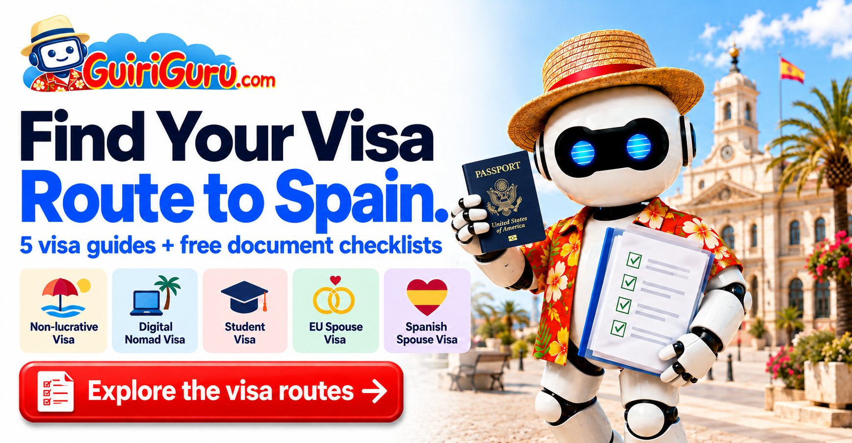 Spain visas and immigration tips for English speaking expats. Find your visa route with GuiriGuru.